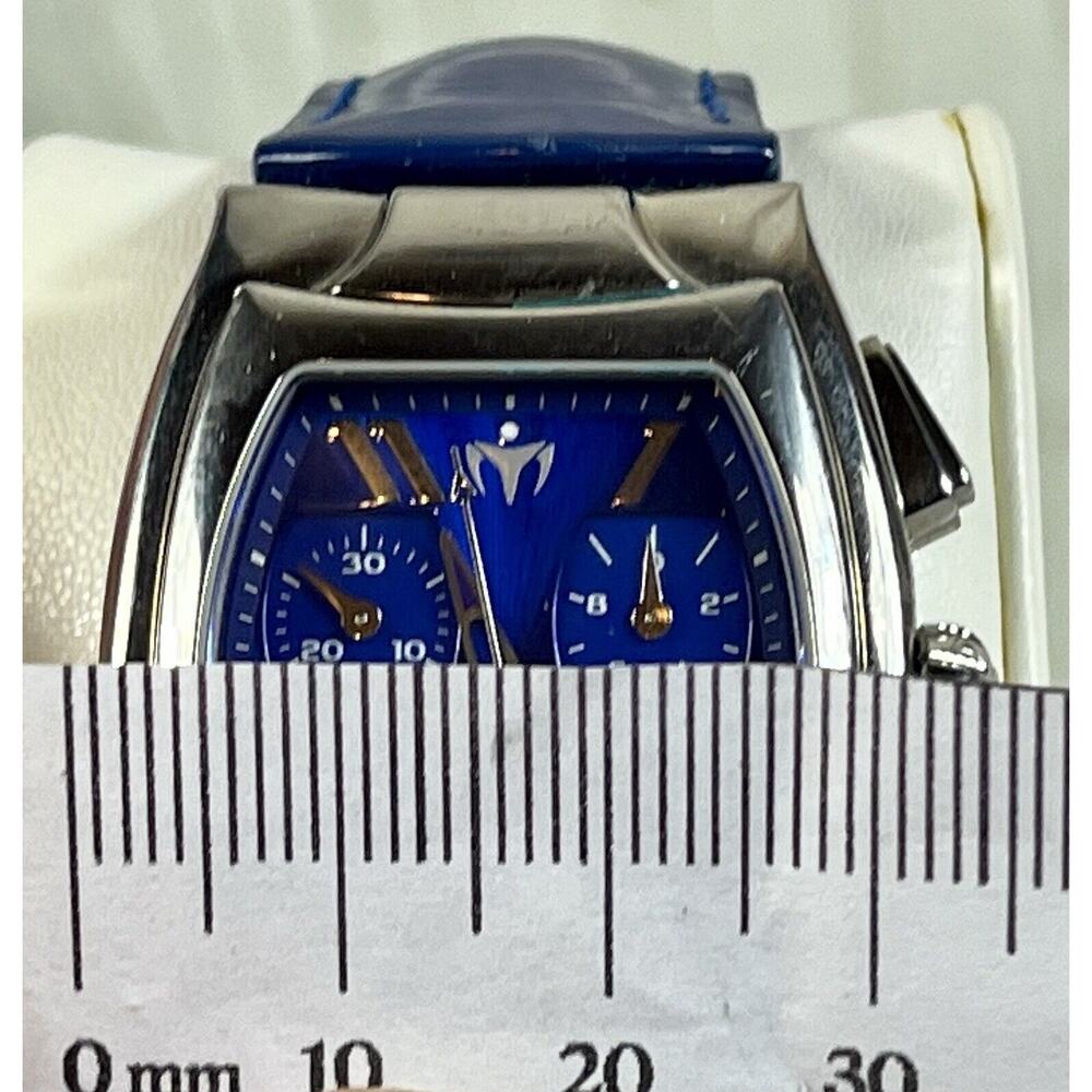 TechnoMarine Chronograph Blue Watch Technosquare TS29419 Blue Leather Band w Box - Picture 15 of 16